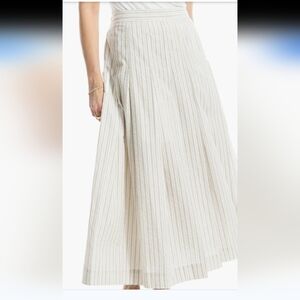 Max Studio A Line Pinstripe Pleated Midi Skirt Sz LG New With Tags Cotton Blend